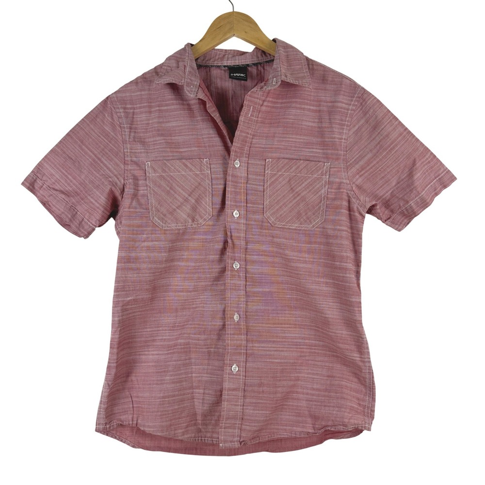 TONY HAWK Mens Short‎ Sleeve Button Up Shirt Red Stripe Size Medium Cotton